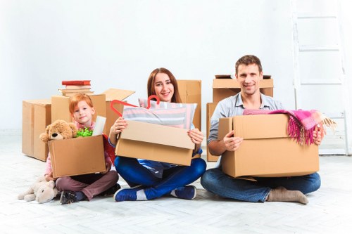 Packed household boxes ready for a move in North London