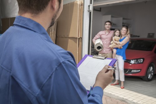 Office furniture and equipment prepared for a commercial move
