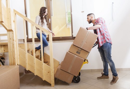 Student moving day essentials and furniture arranged for relocation